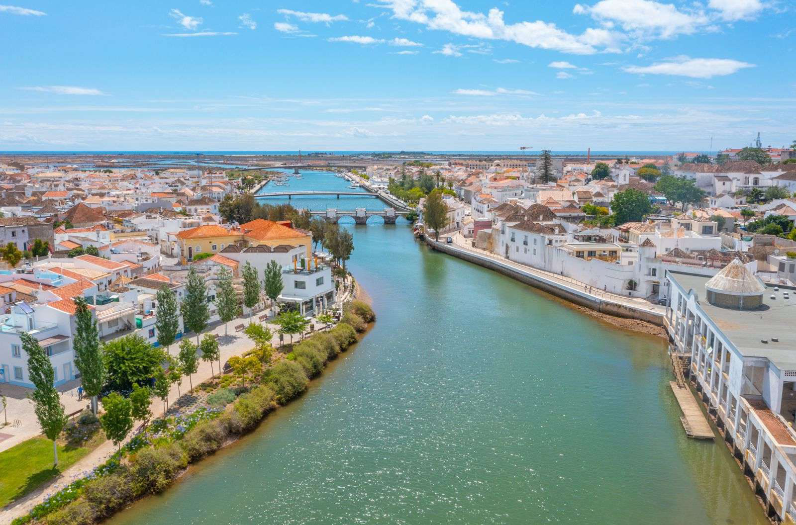 Aerial view of Tavira and the Ria Formosa in the Eastern Algarve, home of Tribe Asset Consultancy